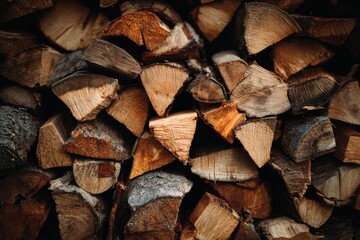 Stack of cut firewood ready for winter