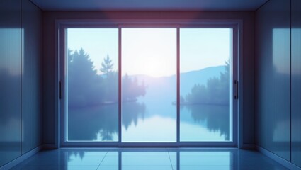 Fototapeta premium Tranquil interior view of a modern room with a sliding glass door.