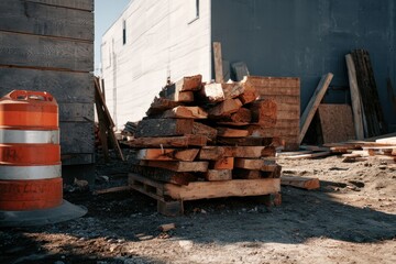 Fototapeta premium Stack of lumber at building site