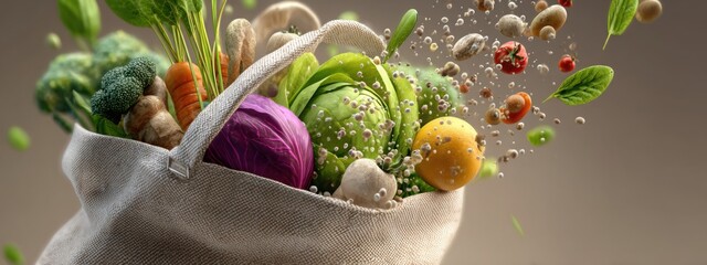 Eco-friendly shopping bag filling with seasonal artistic composition