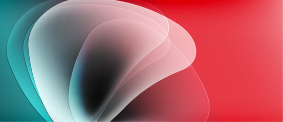 Abstract fluid shapes blend vibrant colors. Turquoise transitions to red, creating dynamic visual effect. Smooth curves suggest movement, depth.