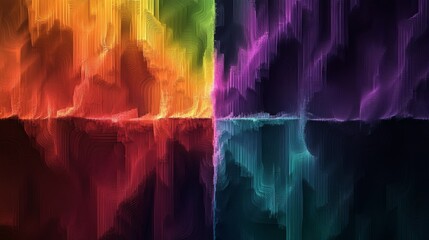 Fototapeta premium Vibrant abstract design showcasing a spectrum of colors divided into four quadrants with fluid textures and patterns