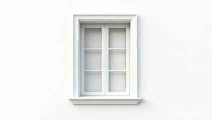Classic white window with architectural details on a white wall.