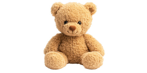 Fototapeta premium Tan teddy bear sitting upright on transparent png background