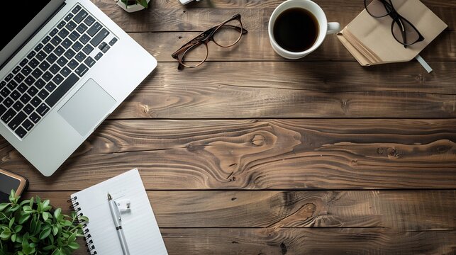 laptop on wooden table