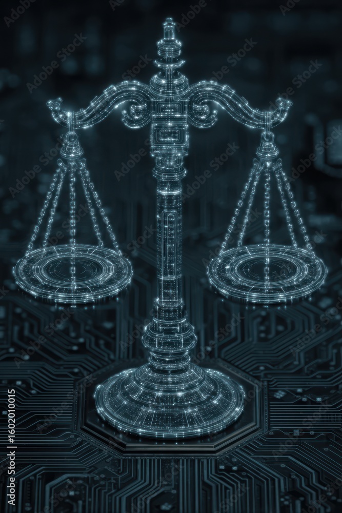 Poster futuristic digital scale illuminated with glowing lights and technological elements
