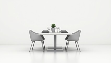 Gray dining table and chairs in a minimalist setting.