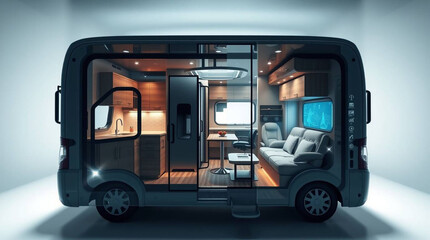 Modern rv interior design camper van travel vehicle home mobile lifestyle roadtrip adventure tourer motorhome