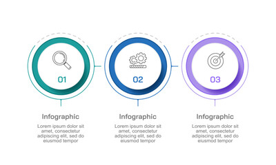 Creative 3 Steps Wavy Path Process Infographic for Business Presentation. Illustration Vector.