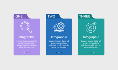 Clean 3 Steps Horizontal Tabbed Process Infographic for Strategic Business Presentation. Illustration Vector.