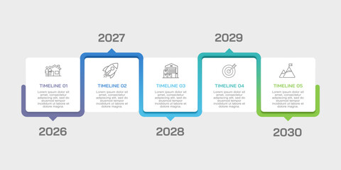 Futuristic 5 Years Business Growth Timeline with Key Milestones for Corporate Presentation. Illustration Vector.