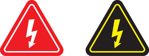 High Voltage Warning Sign Icon Set – Red and Black Triangle Electrical Hazard Symbols Vector