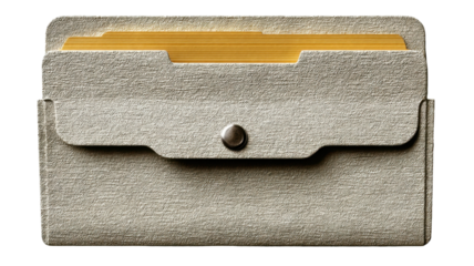 Close-up shot of a textured card holder with visible yellow cards and metallic clasp