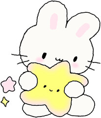 별 인형을 안고 있는 토끼 손그림