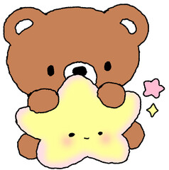 별 인형을 안고 있는 곰돌이 손그림