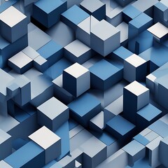 Obraz premium Abstract Blue and White Cubes 3D Geometric Pattern,