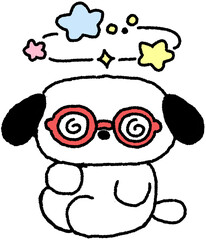 빙글빙글 안경을 쓴 강아지 손그림 캐릭터 스티커