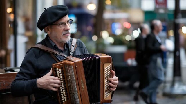 Street artist playing accordion【4K】