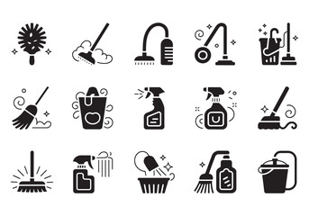 Assorted Cleaning Supplies and Tools Icons Collection for Housekeeping and Hygiene Purposes Vector Illustration