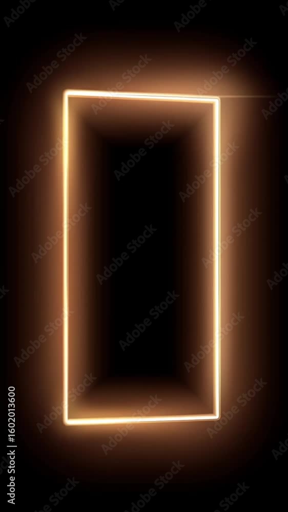 Poster glowing rectangular frame with bright shining light on dark background creating dramatic futuristic 