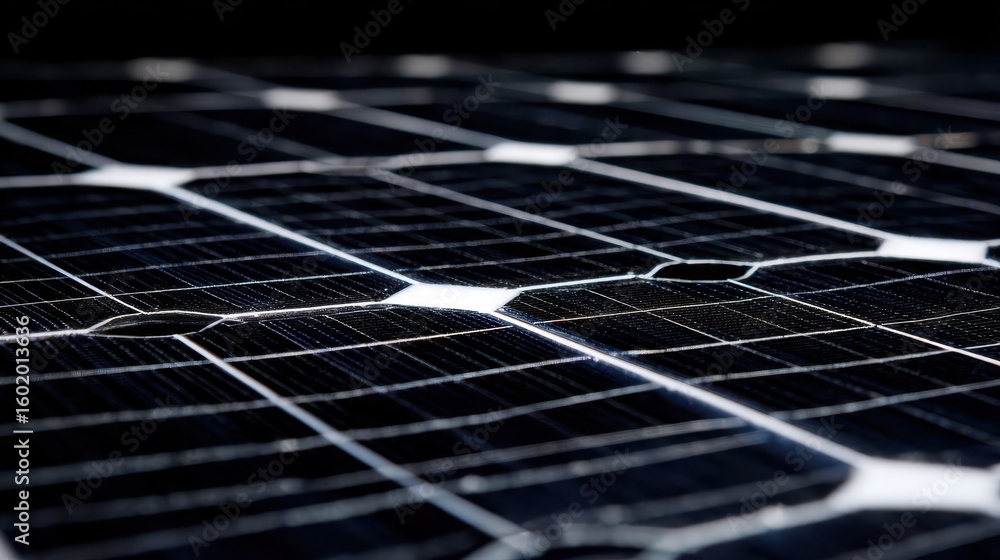 Poster close-up view of intricate solar panel grid.