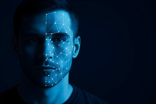 Facial Recognition Technology Concept – Biometric Face Scan with Digital Grid Overlay