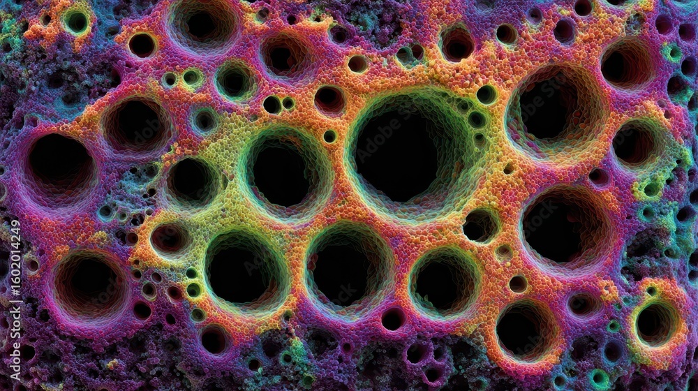 Poster close-up view of a textured surface with intricate holes.