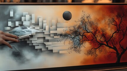 Creative art blending nature and abstract shapes in a contemporary setting