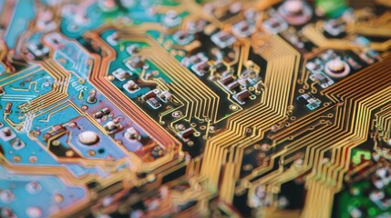 Close-up view of intricate circuit board pathways.