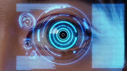 Digital interface scanning human eye with animated financial data overlay effect - Powered by Adobe