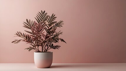 Fototapeta premium Pink wall plant in ombre pot minimalist home decor