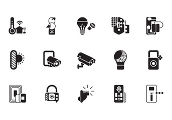 Smart Home Automation Icons Set Vector Illustration Depicting Modern Technology and Connected Devices for Home Control and Security