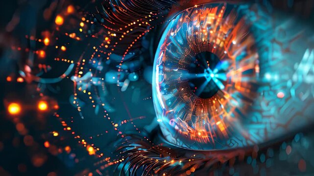 video of A digital eye representing data networks and cybersecurity technology, set against a vector background