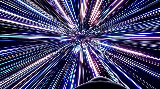 a spectacular 360 degree deep space hyperspeed animation showing spacecraft jumping through wormhole dazzling star trails inspired sci fi classics rendered stunning 4K