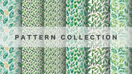 Leaf in watercolor style, 6 pattern data sets, green

