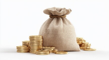 Beige money bag with golden coins