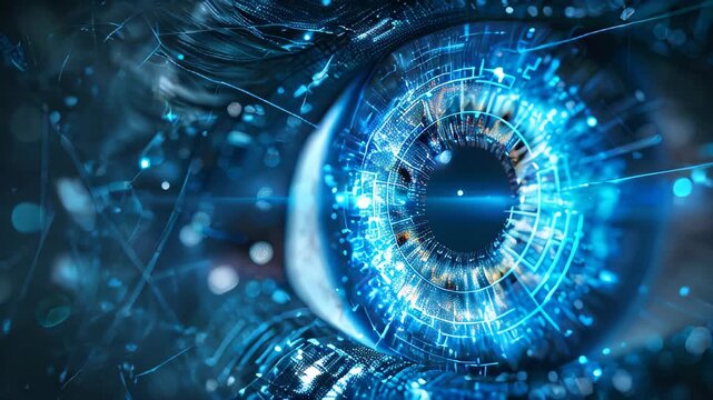 video of A digital eye representing data networks and cybersecurity technology, set against a vector background