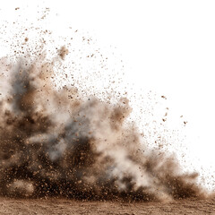 Brown sandstorm debris and atmospheric dust blast effect. Design element for overlays, isolated on transparent background.