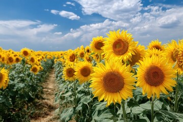 Fototapeta premium Sunflowers blooming in vast fields