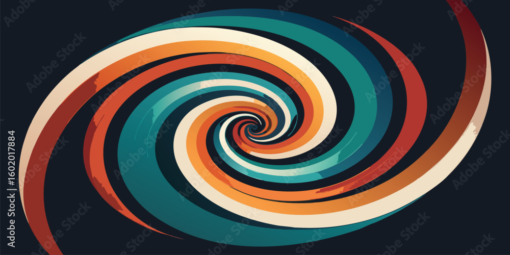 Poster vector art of a colorful retro spiral pattern with a hypnotic effect.
