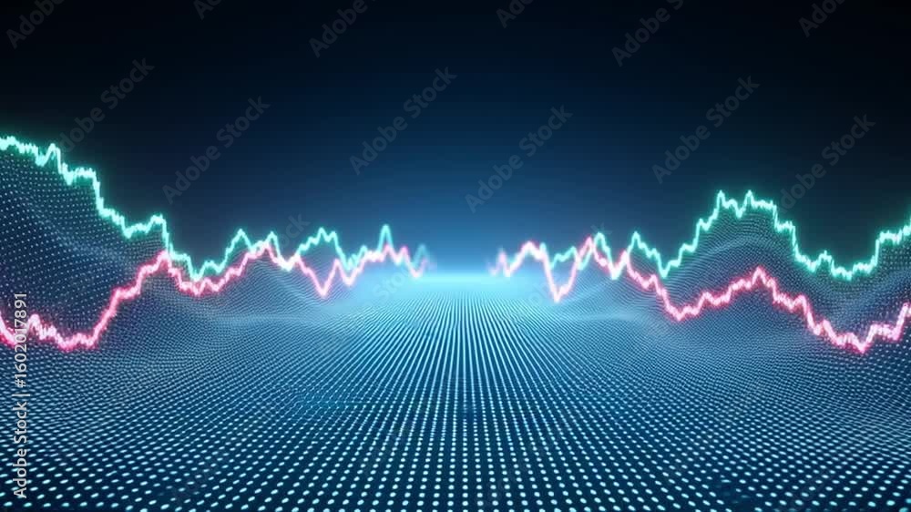 Poster digital effect glowing wave light creating futuristic dark horizon technology abstract neon lines gr