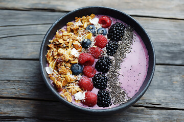 Vibrant Smoothie Bowl with Granola, Berries, and Chia Seeds – Healthy and Colorful Breakfast for Nutrition and Wellness

