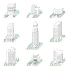 建物の立体的なイラスト. 線画.