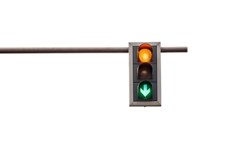 Traffic signal with amber and green lights isolated on a transparent background traffic light