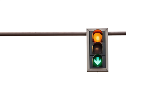 Traffic signal with amber and green lights isolated on a transparent background traffic light