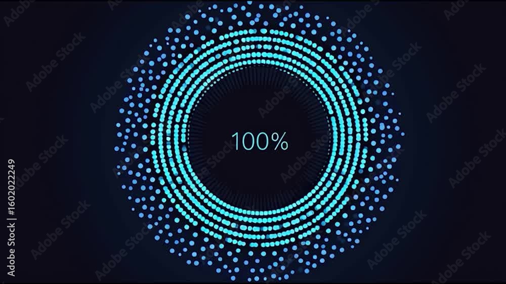 Poster a glowing circular loading progress bar is displayed, showing 100% completion in the center on a dar