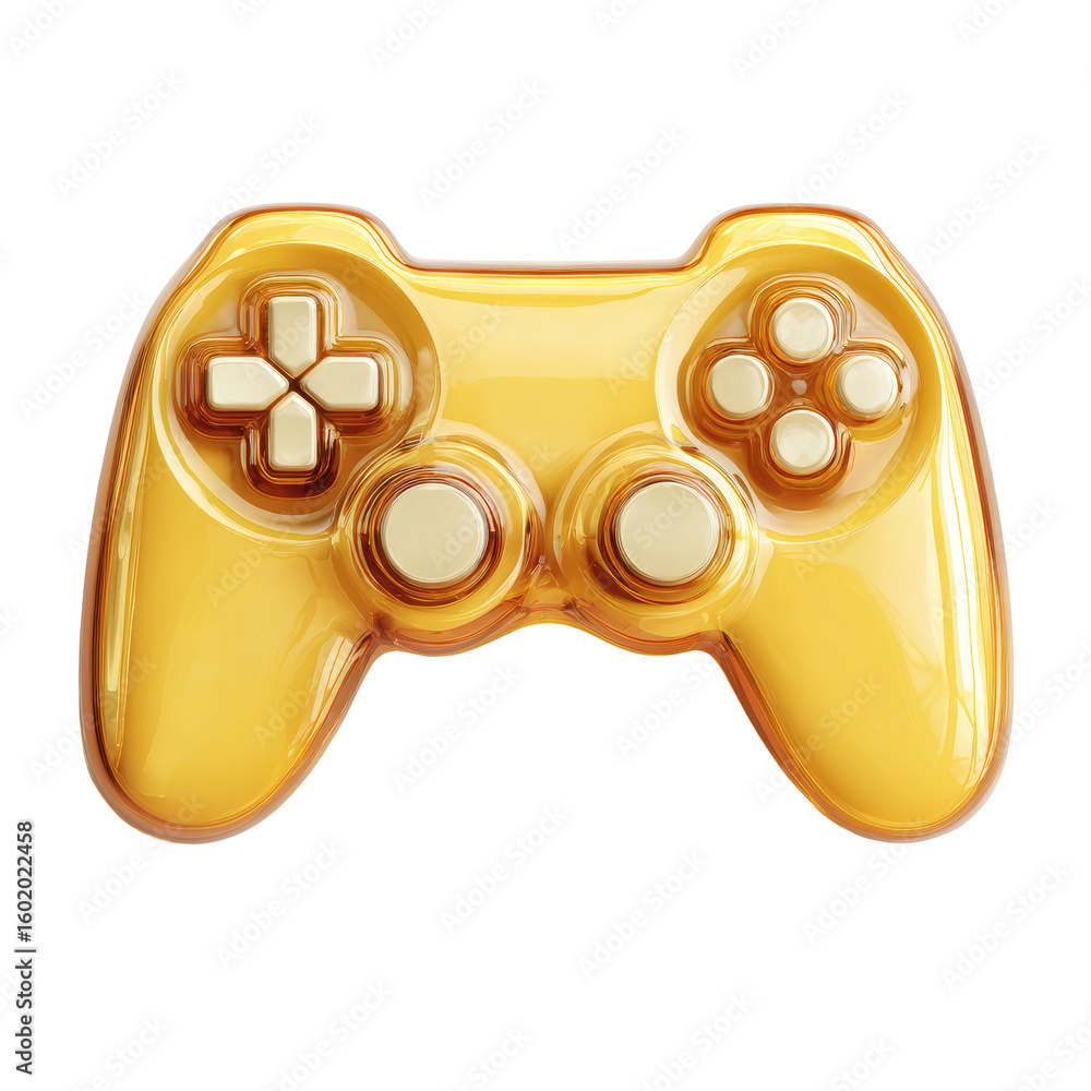 Poster shiny golden video game controller on transparent background shiny golden
