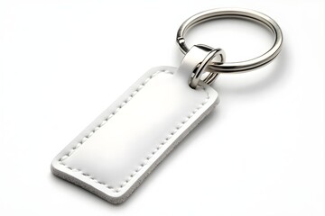 Elegant White Leather Keychain with Sleek Metal Ring