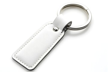 Elegant White Leather Keychain with Sleek Metal Ring