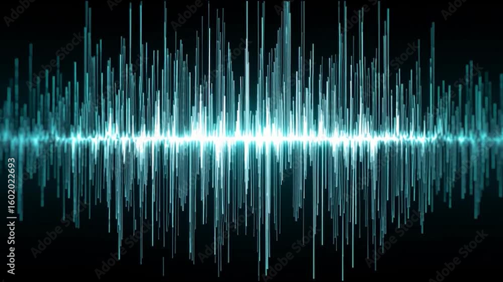 Poster a glowing blue audio waveform is displayed on a dark background, representing sound or digital audio